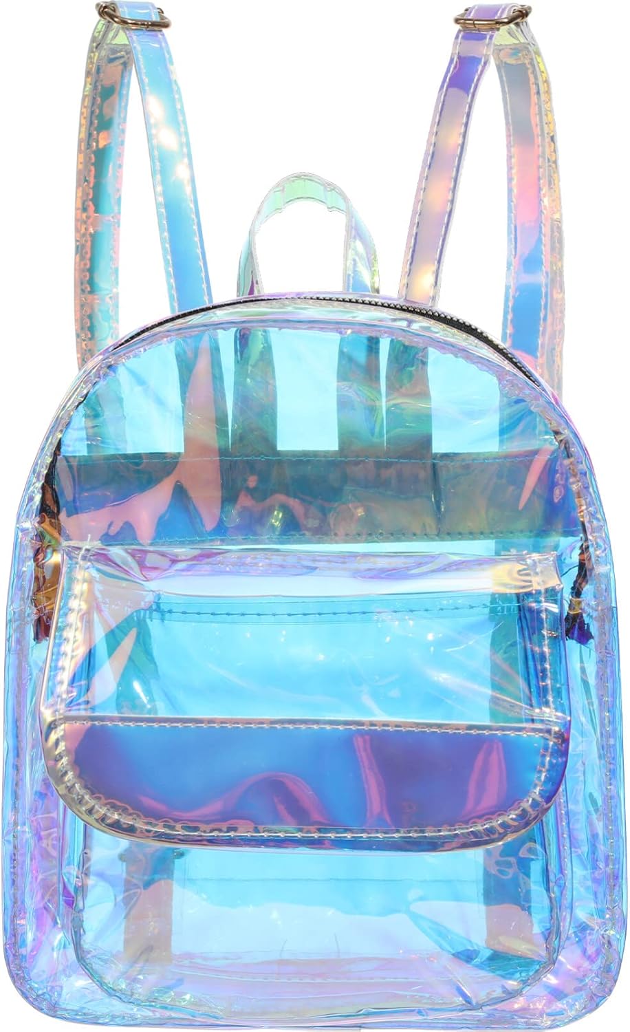 Shiny Iridescent Backpack for Women Lightweight Transparent Holographic Travel Bag Small Student Bookbag 9X4X11 Inches