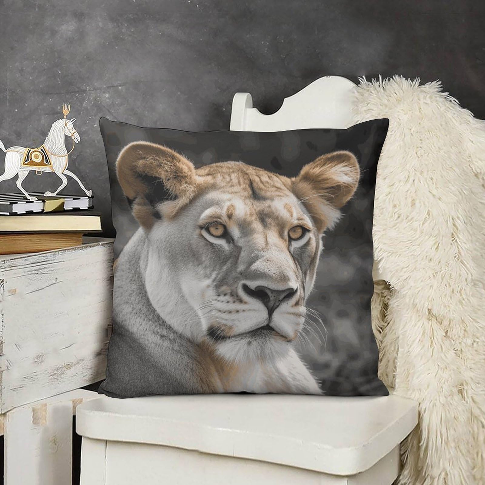 FodPand Soft Plush Lioness Couch Pillow Covers 24x24 Decorative Square Body Pillow Case with Hidden Zipper Skin-Friendly & Anti-Pilling Cushion Cover for Living Room Bedroom Sofa Patio
