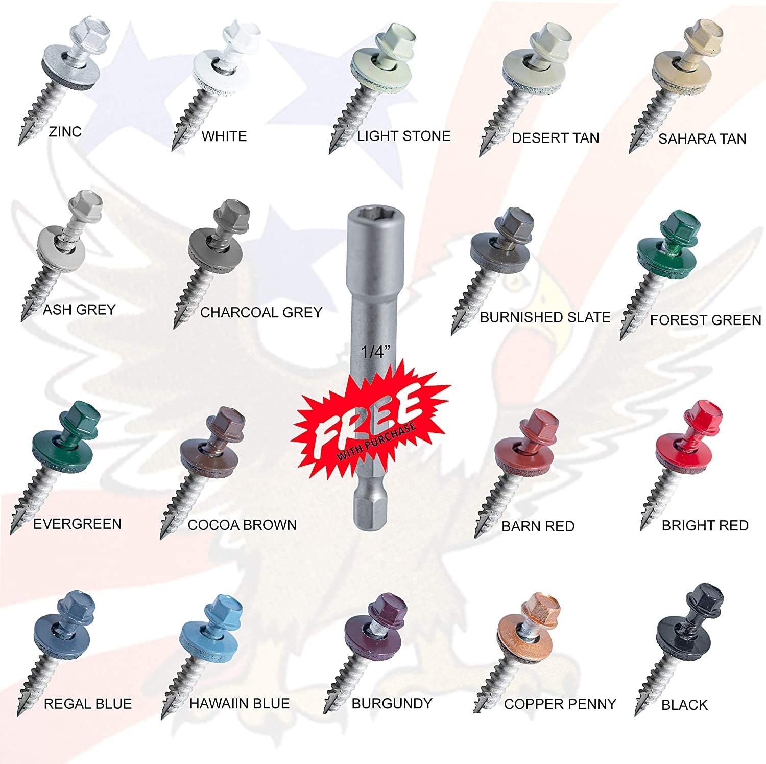EAGLE 1 Metal Roofing Screws #10 - Painted Hex Head Self-Tapping Screws with EDPM Rubber Washer for Metal to Wood, Vinyl, Small Sheet Metal - Free Magnetic Driver (Burnished Slate, 1 Inch, 250)