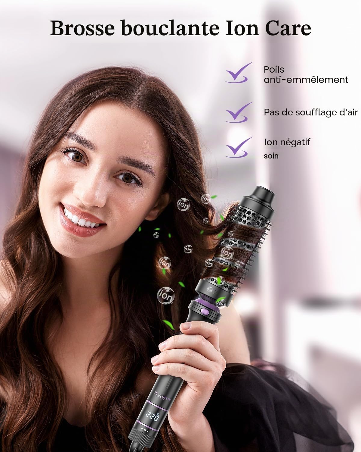 Fer à Boucler BESTOPE PRO, Ensemble de Fers à Boucler 5 en 1 Avec Lisseur, Brosse Thermique, 3 Fers à Boucler en Céramique (9 mm-25 mm) Pour Boucles Larges, 13 Températures