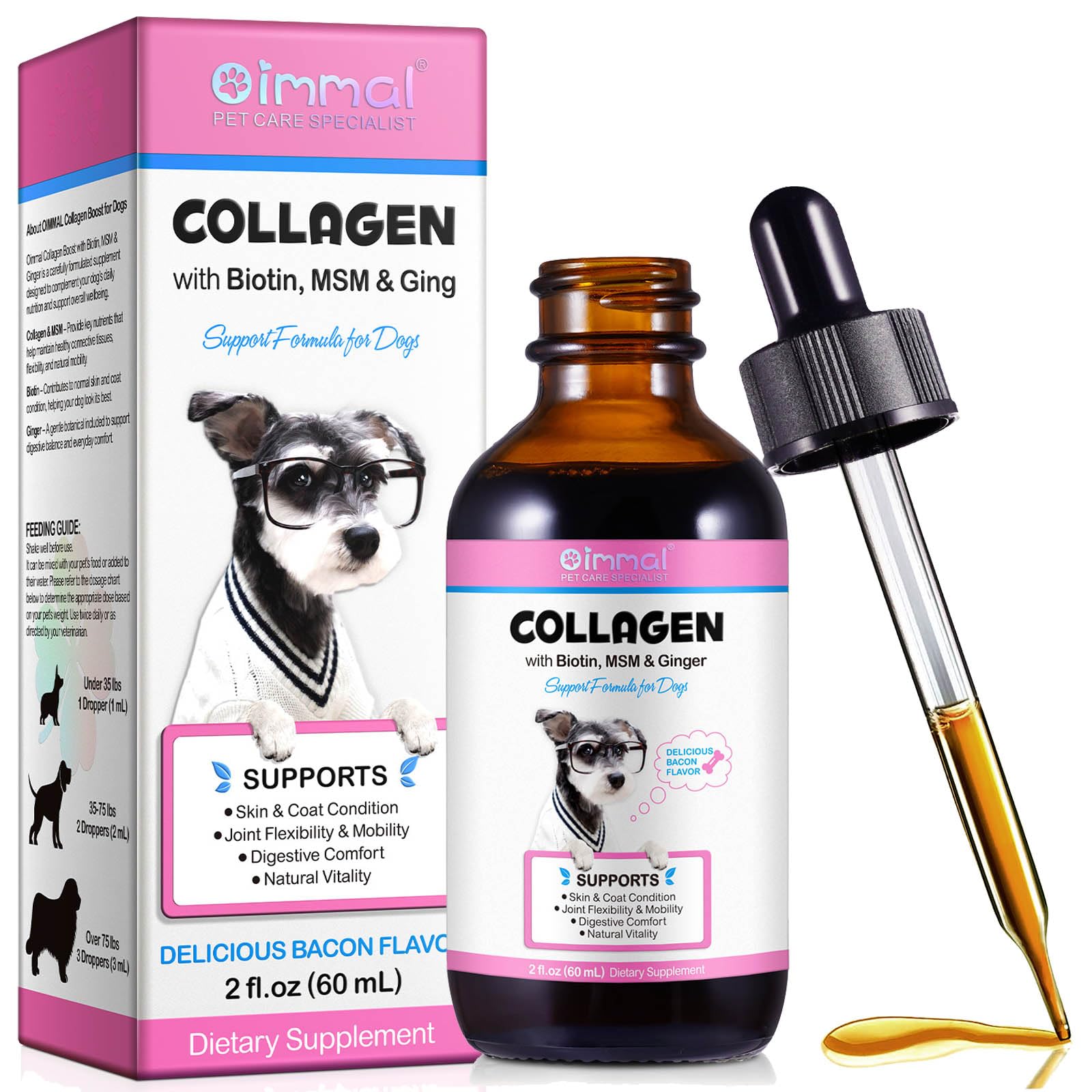 YijiaXingzhou Flüssiges Kollagen für Hunde, Hund Haut und Fell Kollagen Ergänzung, trockene und juckende Haut Relief, Hund Joint Supplements