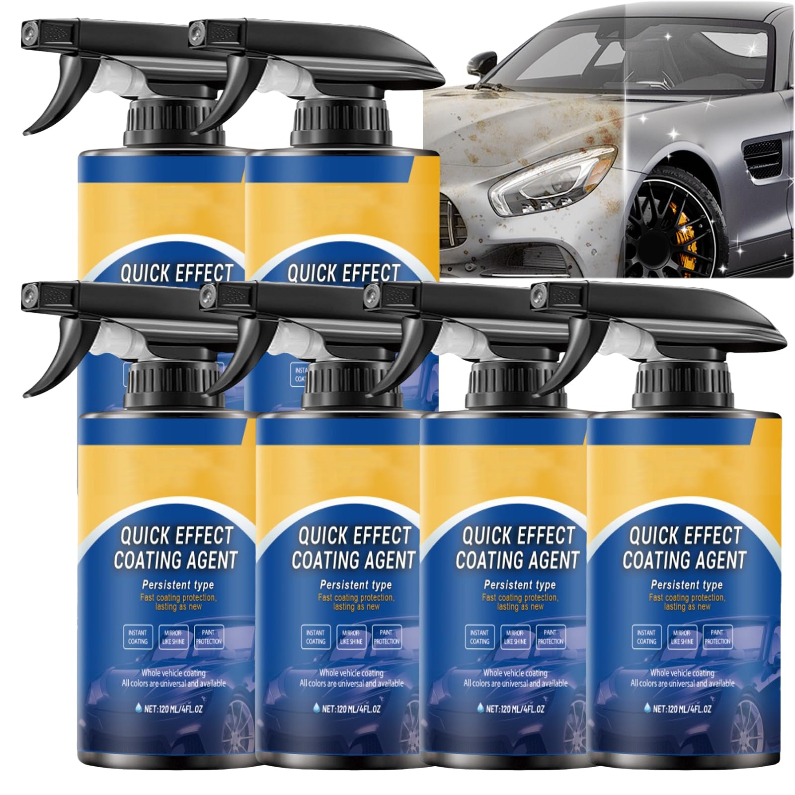 Adorease Car Polish Spray 3 w 1 z powłoką ceramiczną szybkiego efektu, do mycia samochodu i wosku bez wody, wysoki połysk w sprayu ochronnym, spray do polerowania samochodu Quickly Coat (6 sztuk)