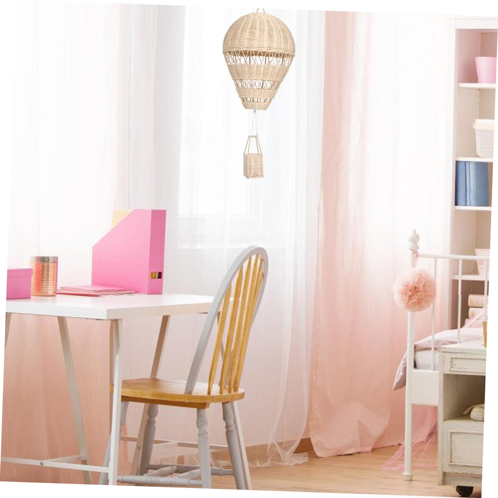 SOLUSTRE Handgeflochtener Rattan Heißluftballon Hängelampe mit Lichterkette für Kinderzimmer Dekoration Fotorequisite Wohnaccessoire