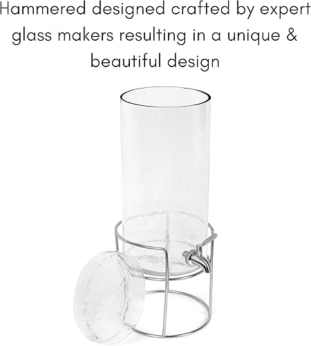 Miniatura 8 de BIRDROCK HOME Dispensador de bebidas con soporte y espita de acero inoxidable, dispensador de bebidas de vidrio martillado para fiestas, hogar y