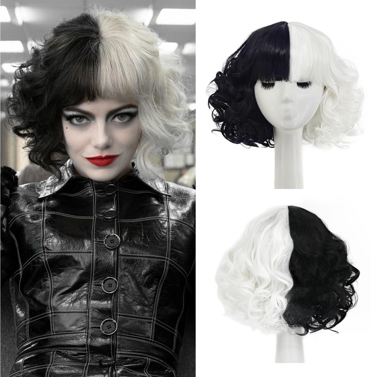 Black and White Wigs for Cruella Costume Women Halloween JZ005BW
