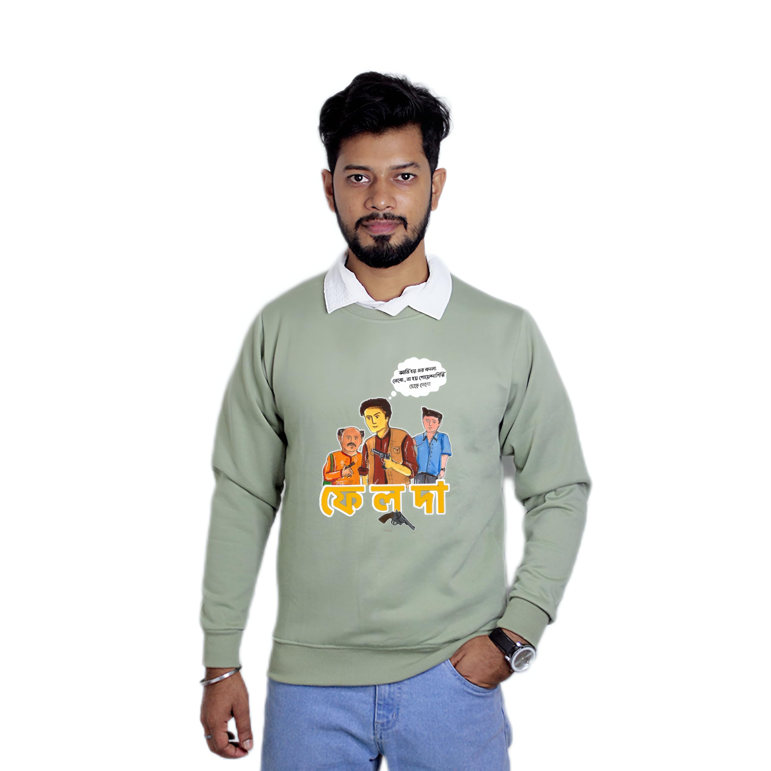 Men's Casual Crew Neck Full Sleeves Feluda Graphic Print Cotton Swetshirt-image-33