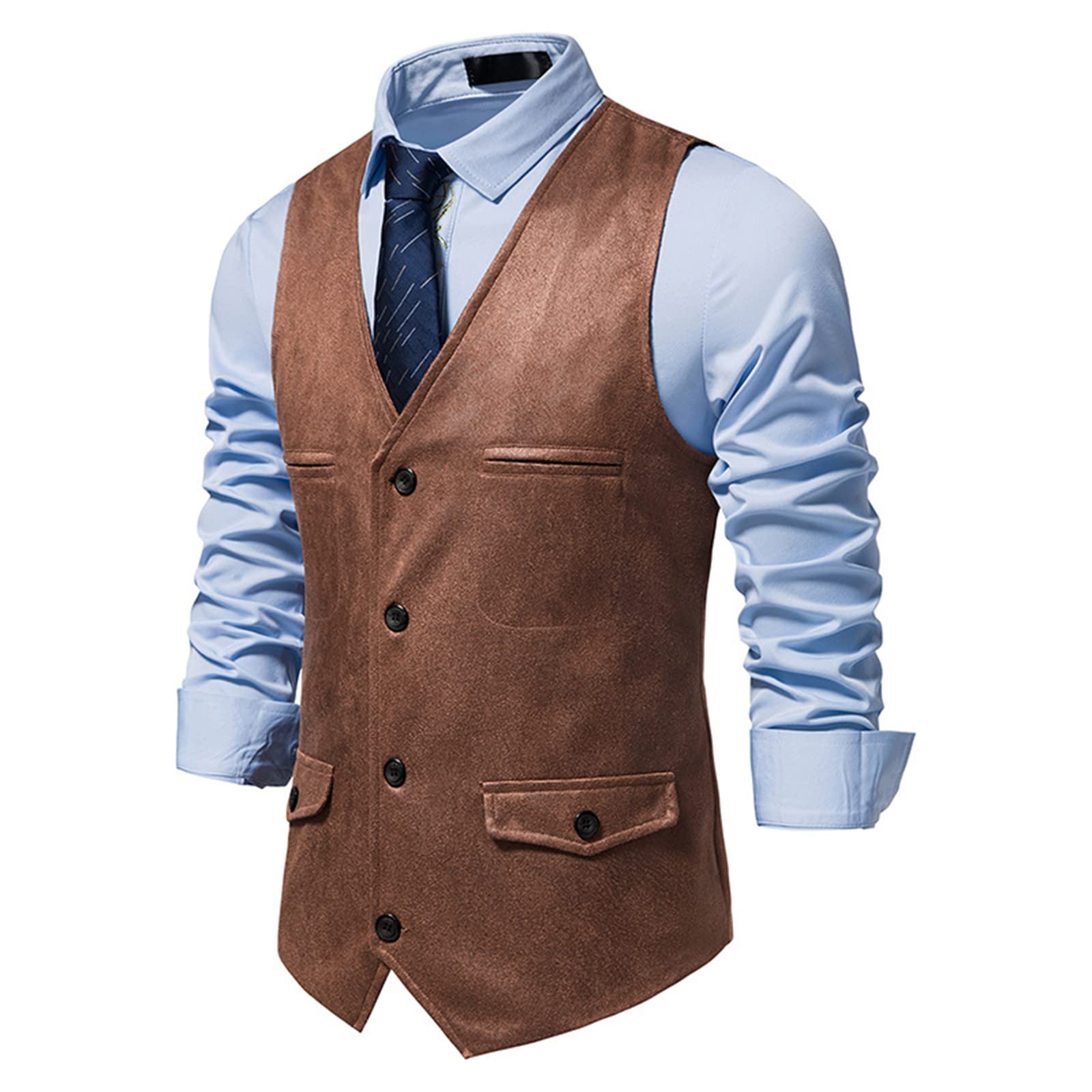 Herren Weste Vintage Weste Herren V-Ausschnitt Ärmellose Jacken Mode Einreiher Casual Klassische Anzug Business Slim Fit Kostüm