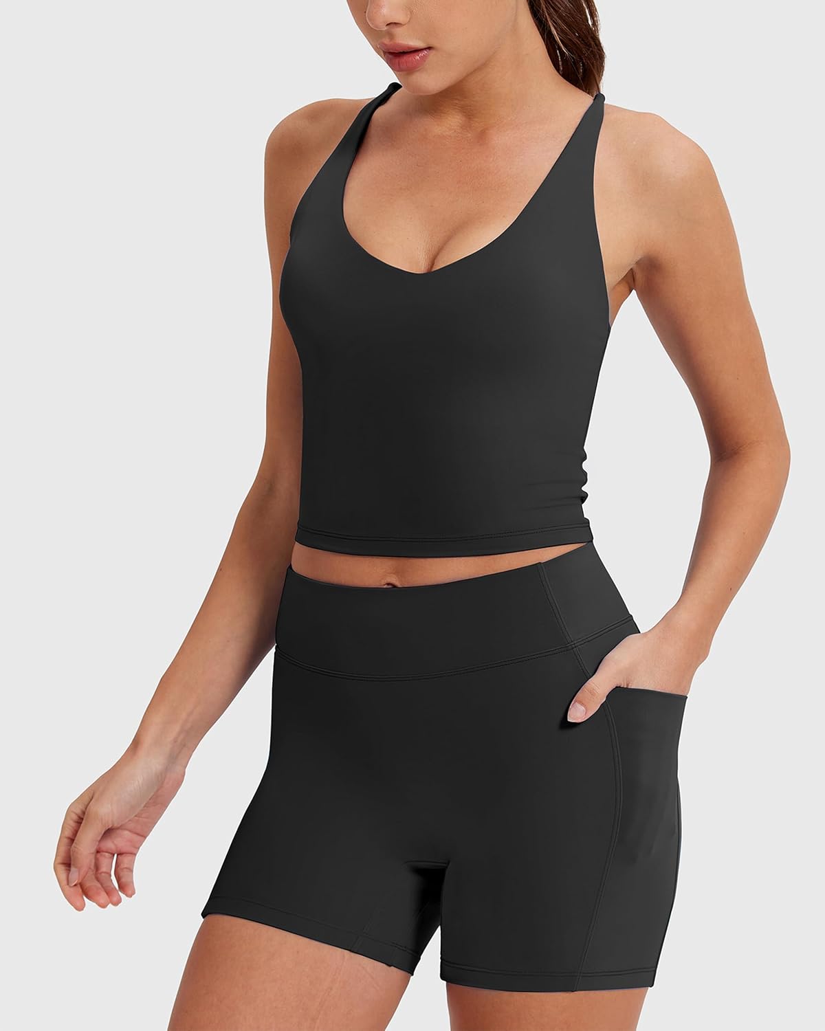 MOOSLOVER Women 2 Piece Workout Sets Longline Sports Bra Tank Tops Tummy Control Gym Shorts Pilates Outfits - Image 2