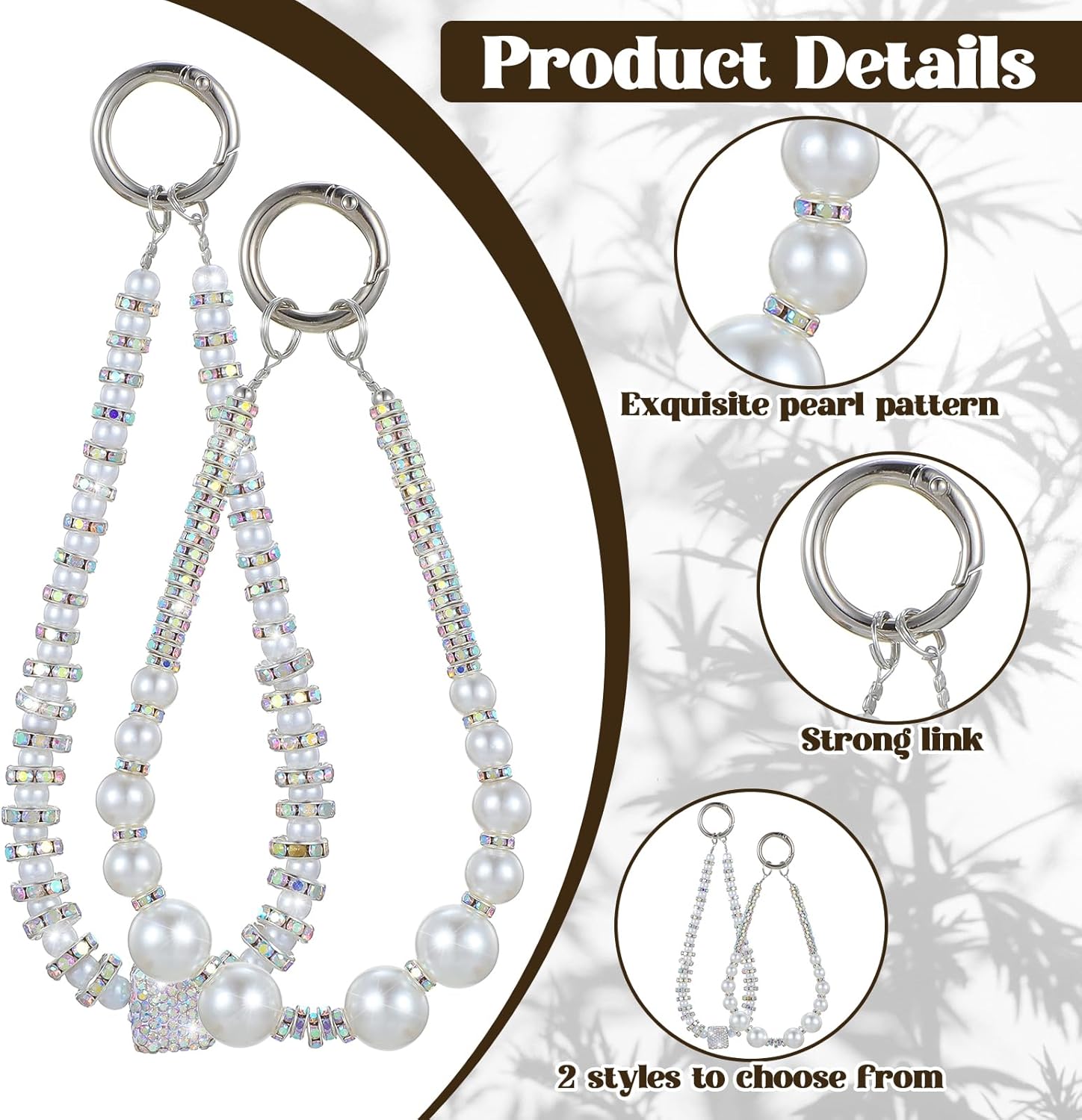 Grevosea 2 Pcs Phone Wrist Strap Pearl Beaded Phone Charms Bracelet Strap Hands-Free Cell Phone Wristlet with Tether Tab for Women - Image 3