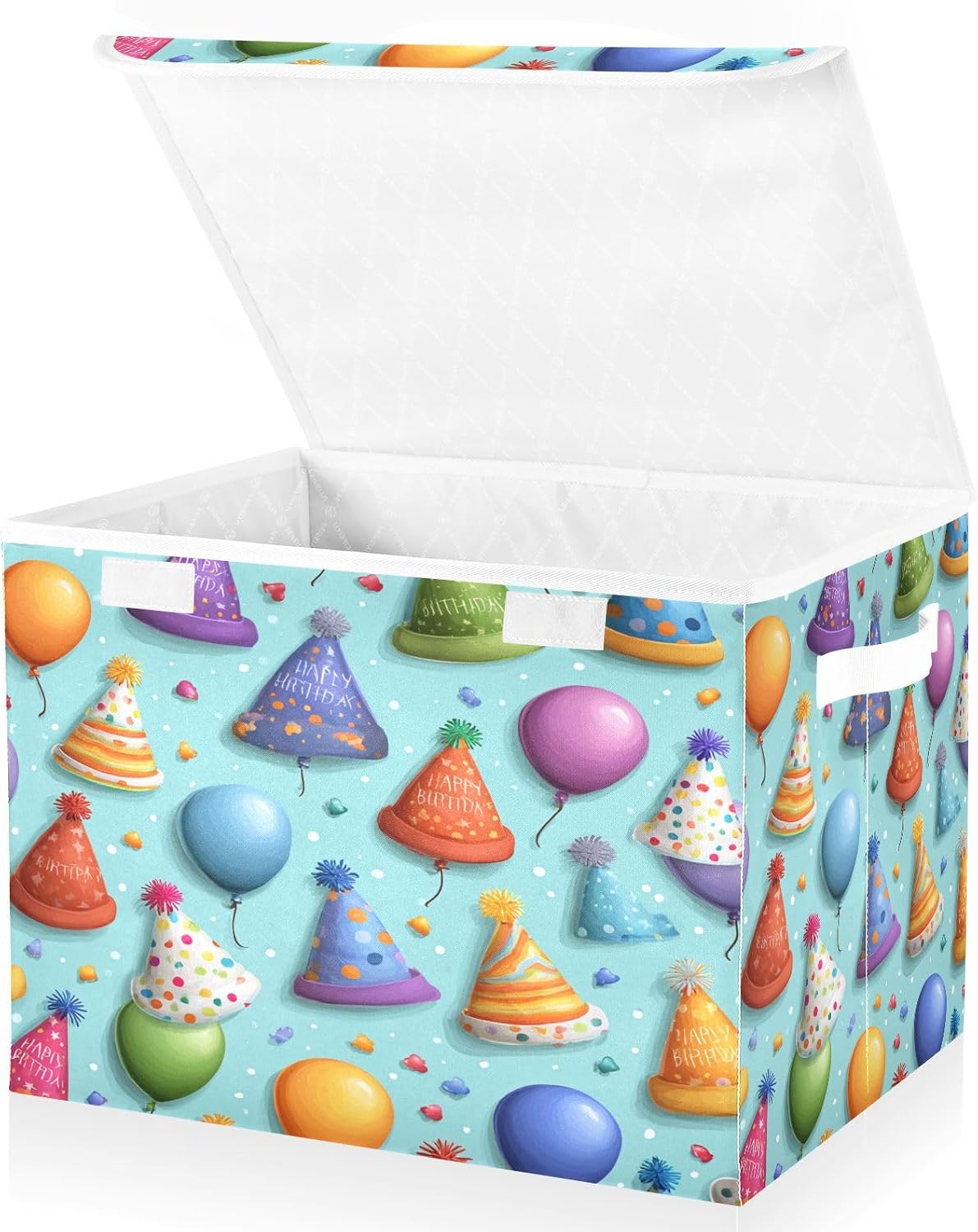 Colorful Party Hats Balloons Storage Bins with Lids Foldable Storage Basket with Handles Collapsible Large Fabric Organizer Containers for Clothes Shelves Closet Office Home