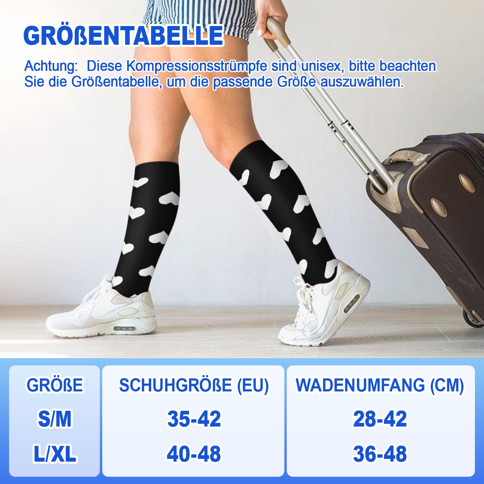 6 Paar Kompressionsstrümpfe für Damen und Herren, Bunte Kompressionssocken Stützstrümpfe für Laufen, Sport, Flug, Reise, Radfahren.04-multi-6 Paar L/XL