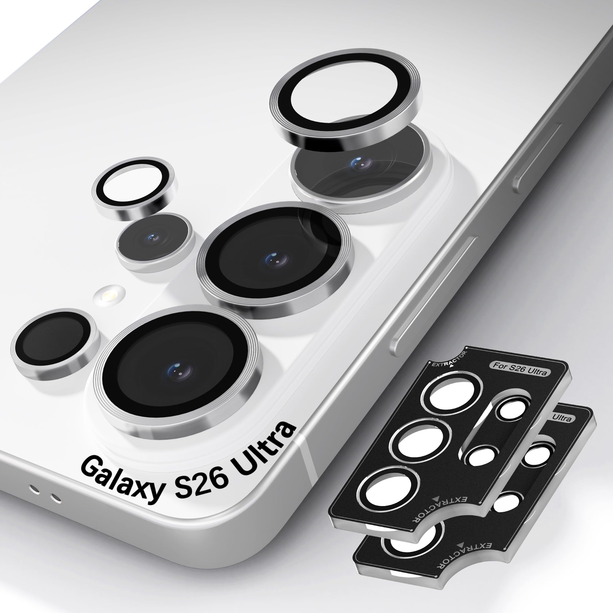 Orzero 9H Glass Camera Lens Protector for Galaxy S26 Ultra-Silver, 2 Set