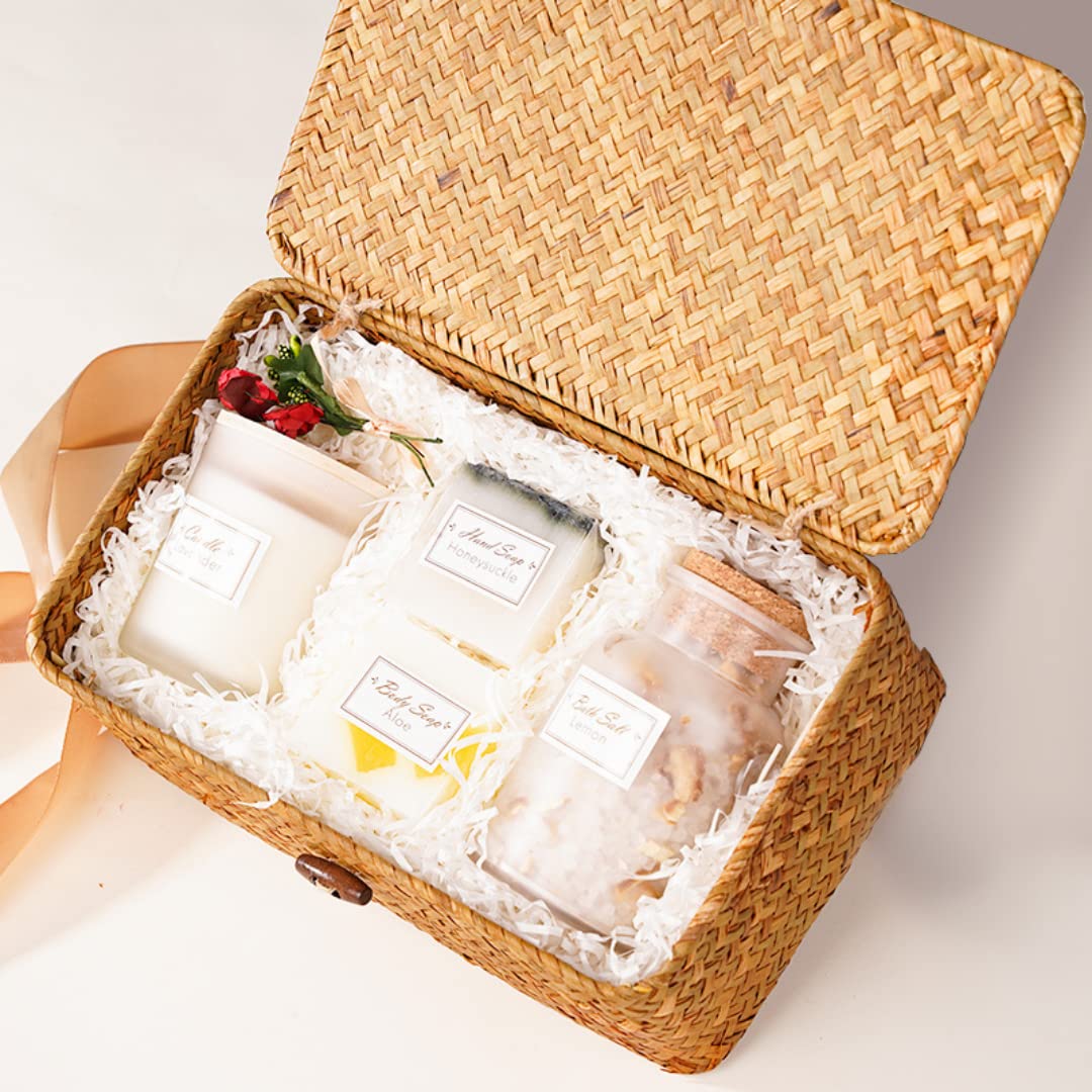 Coffret Cadeau Femme Premium | Soin du Corps et Bien-être | Panier Tressé Réutilisable et Carte Personnalisable | Idée Cadeau Original et Utile | Cadeau de Noël, Mariage, Saint-Valentin, Anniversaire