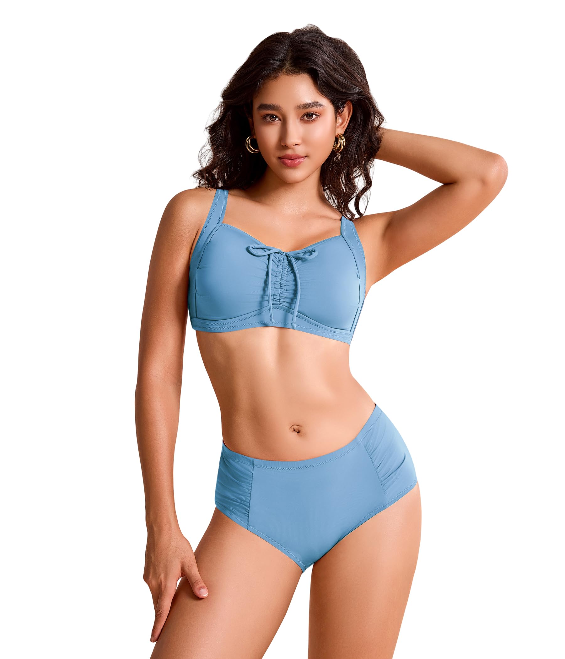 POWER FLOWER Damen Plus Size Badebekleidung mit Bauchkontrolle, Push-Up Bikini-Oberteil und Hochbund-Höschen, Zwei-Teile Plus Size Set