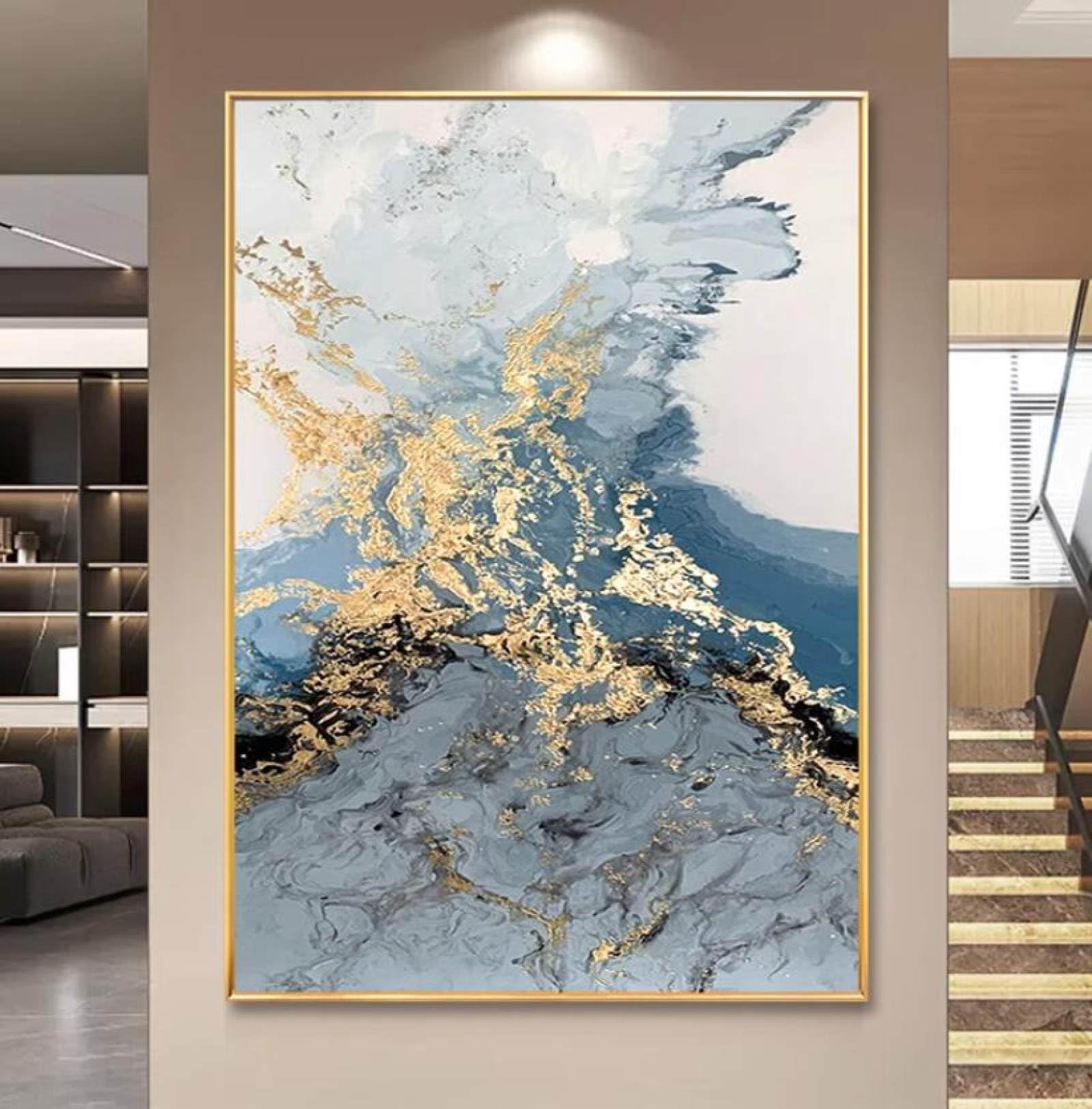 Peinture à l'huile peinte à la main grand tableau vagues dorées luxe
