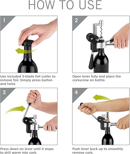 Miniatura 3 de HOST Sacacorchos de palanca, asas suaves al tacto, cortador de lámina de 3 cuchillas