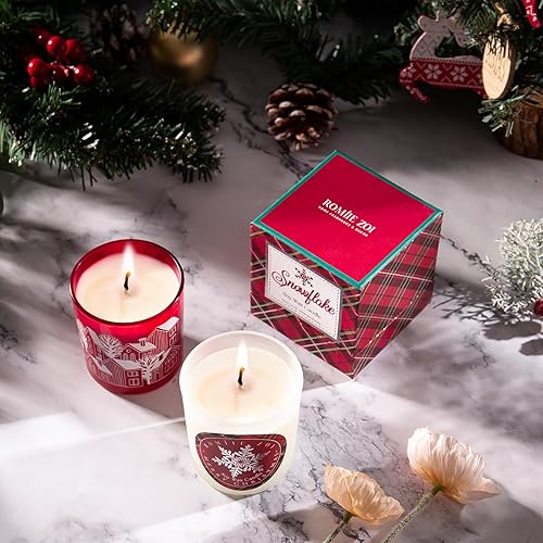 Miniatura 5 de Vela perfumada de Navidad, vela de cera de soja de 6 onzas, Let it Snow, infundida con aroma a pino navideño, caja de regalo marrón y roja