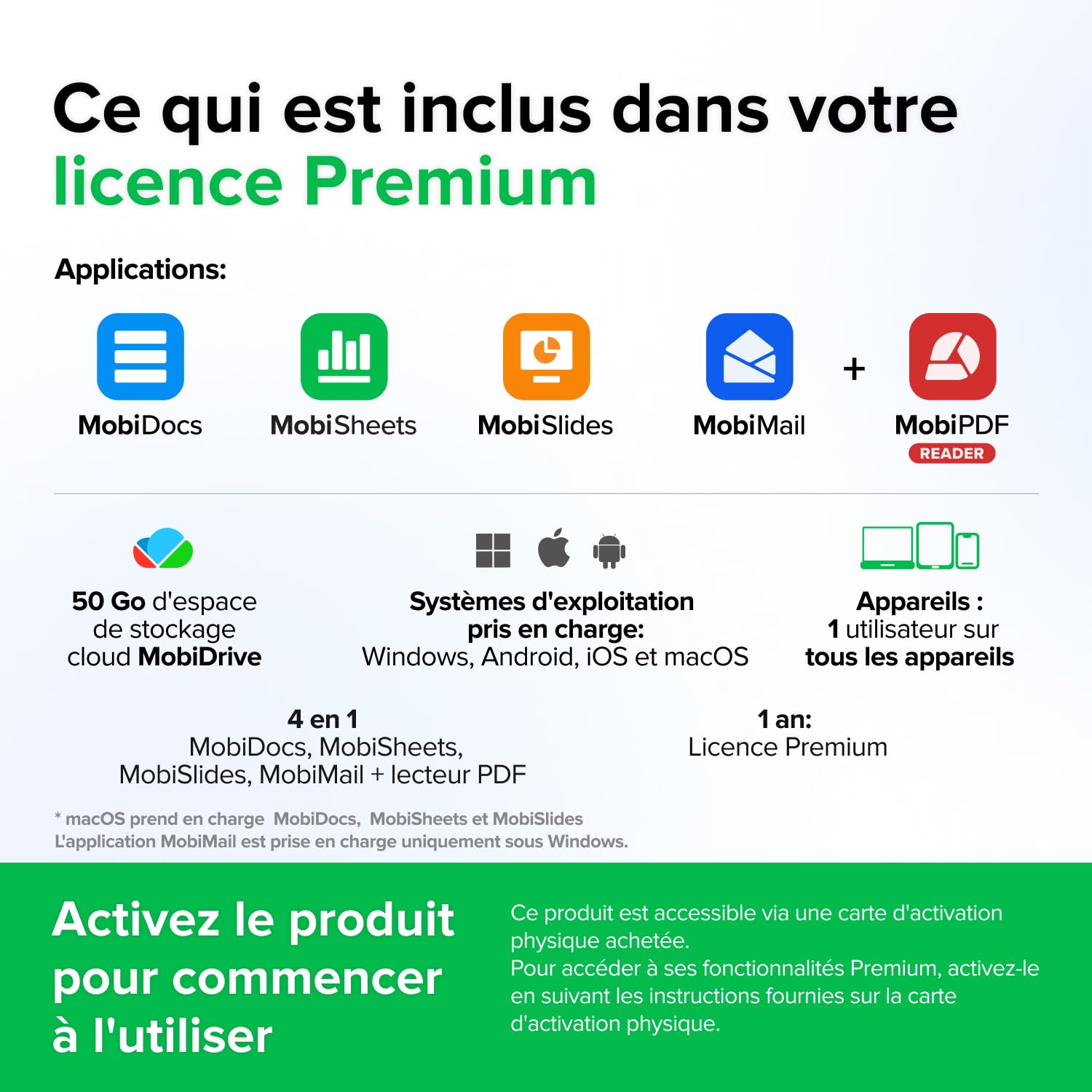 Suite de bureau 4 en 1 MobiOffice Premium pour Windows | Licence Premium | Traitement de texte, feuilles de calcul, présentations, messagerie + lecteur PDF gratuit