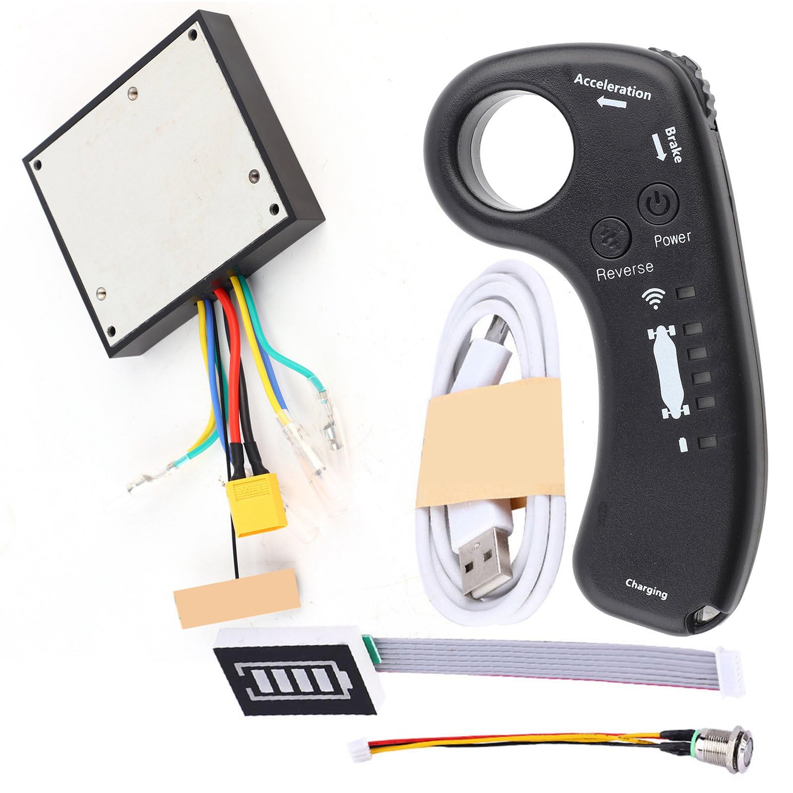 Elektro Skateboard Controller ESC Set, 36V 12A 430W Elektrisches Longboard Doppelantrieb Sinuswelle Bürstenloser Nabenmotor Hauptplatine ESC mit Fernbedienung