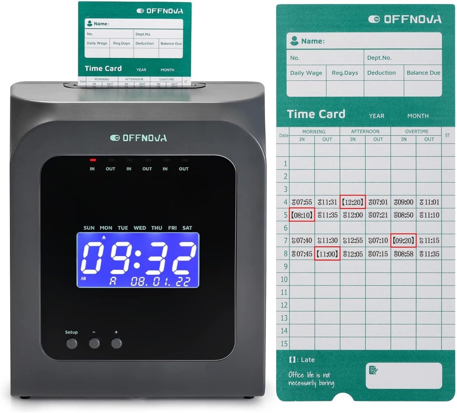 OFFNOVA Upgraded Thermal Time Clock for Employees Small Business, 12/ 24 hrs Alternative Time Clock,No Ink Ribbons or Network Needed, in/Out Time Attendance Machine with 50 Time Cards