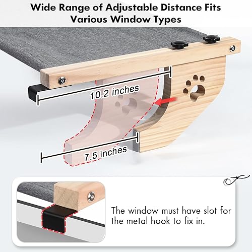 Miniatura 4 de AMOSIJOY Percha para ventana de gato resistente con marco de madera y metal para gatos grandes, cama para gatos grandes fácil de ajustar para