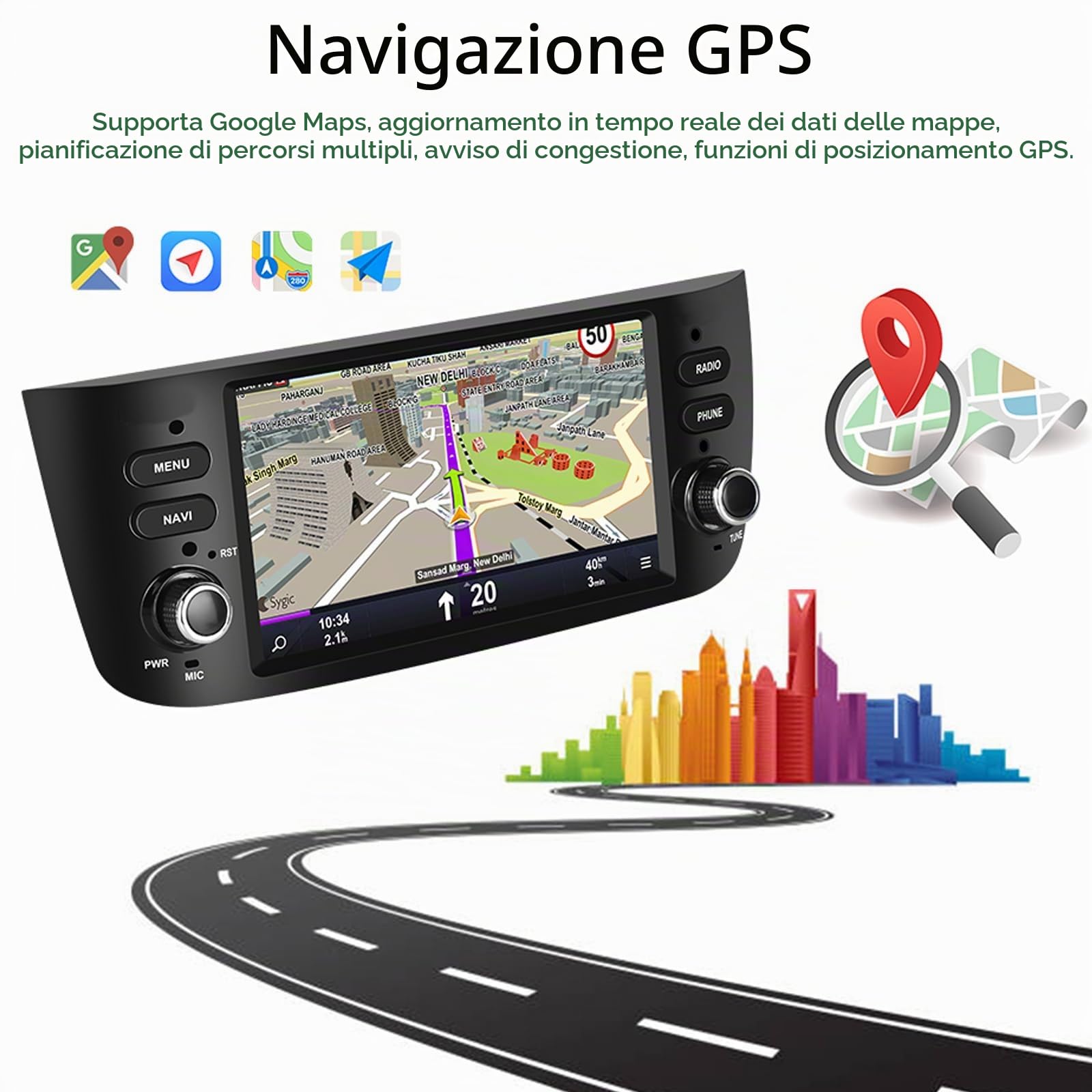 7 Pollici Double DIN Carplay Android Auto Car Stereo Radio Compatibile con Fiat Punto Supporto Bluetooth/Mirror Link/Navigazione GPS/SWC