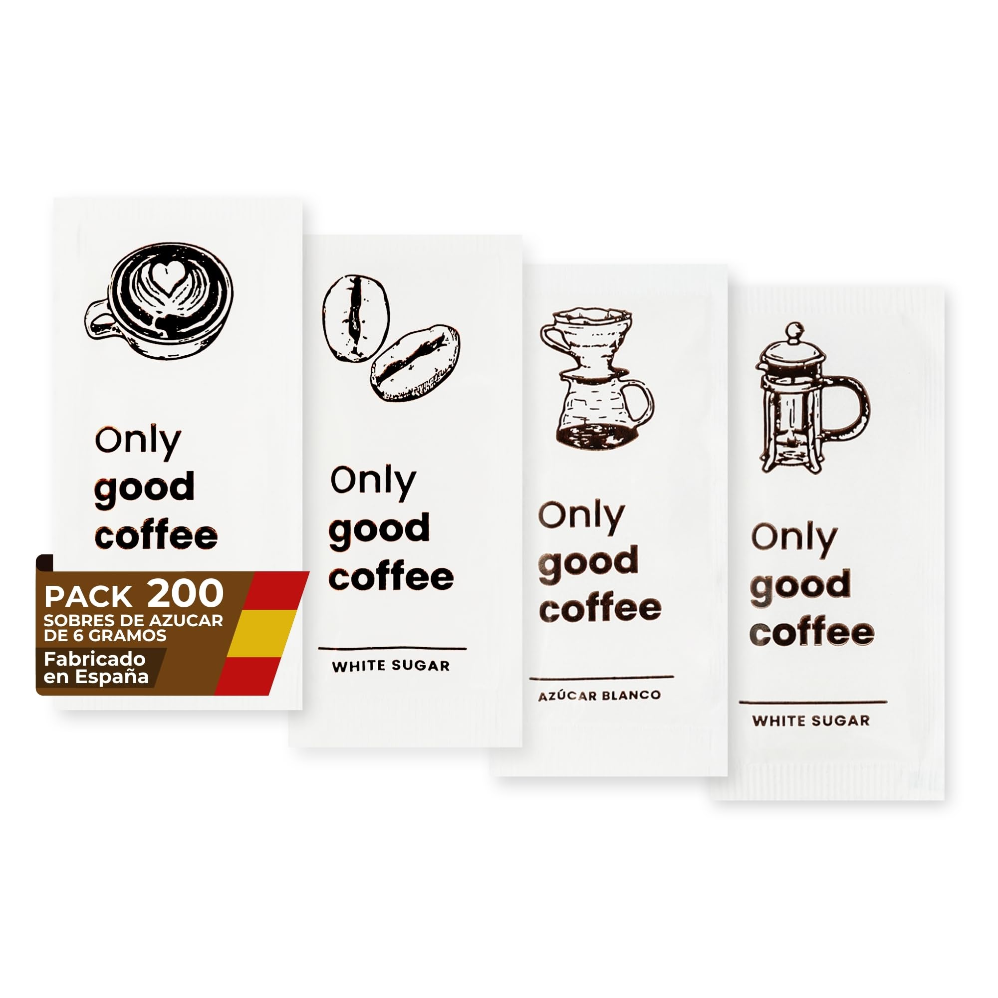 Sucre blanc individuel | Paquet de 200 sucres individuels de 6 g | Enveloppes de sucre monodose | Idéal pour bureau, maison et café.