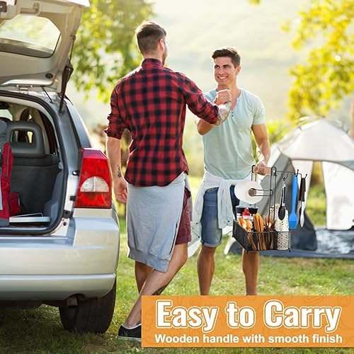 Miniatura 4 de HULISEN Organizador de parrilla para parrilla al aire libre, organizador de barbacoa con soporte para toallas de papel para platos, cubiertos,