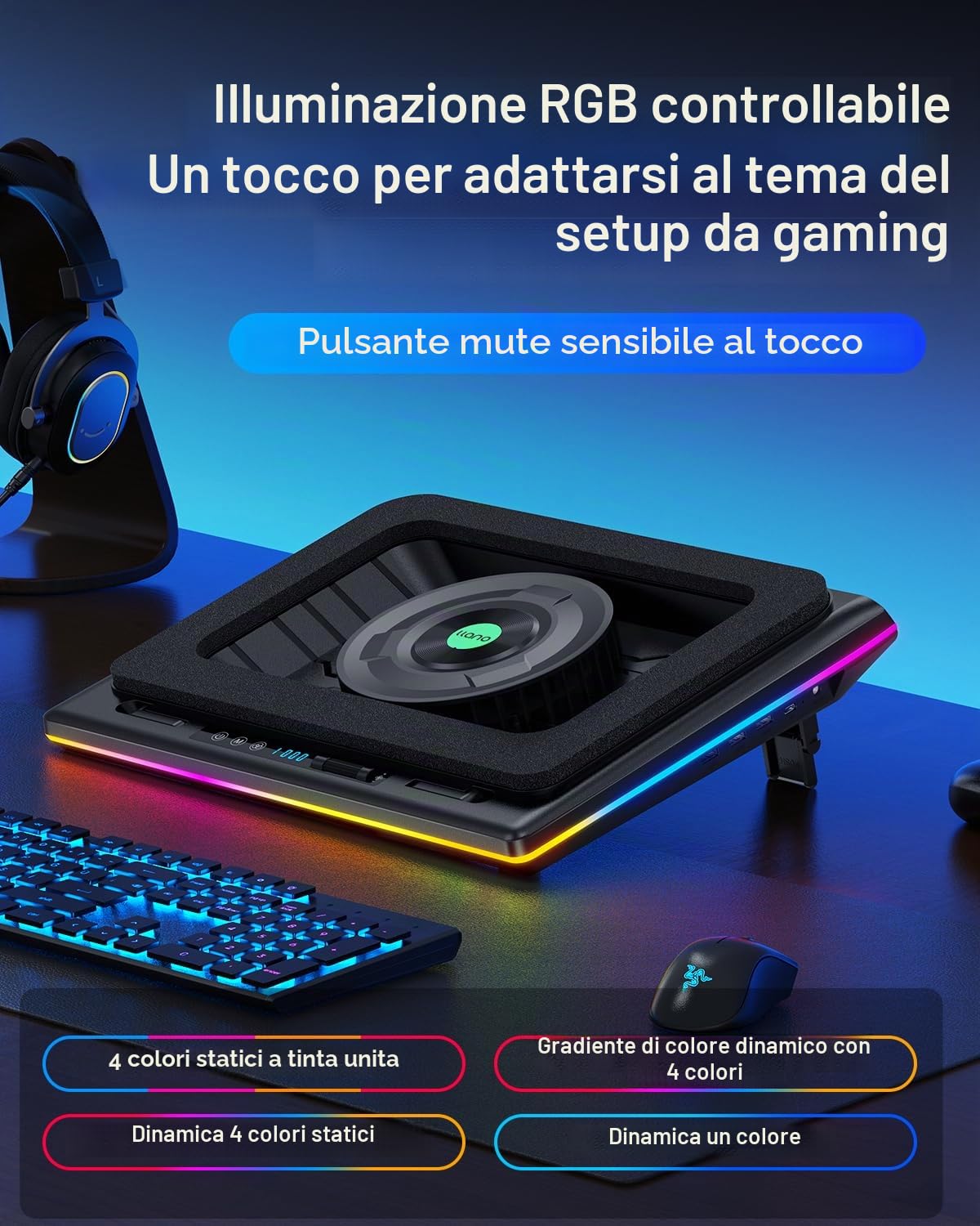 Base raffreddamento PC portatile ventole turbo RGB velocità regolabile touch screen LCD 3 porte USB antipolvere 38-48 cm