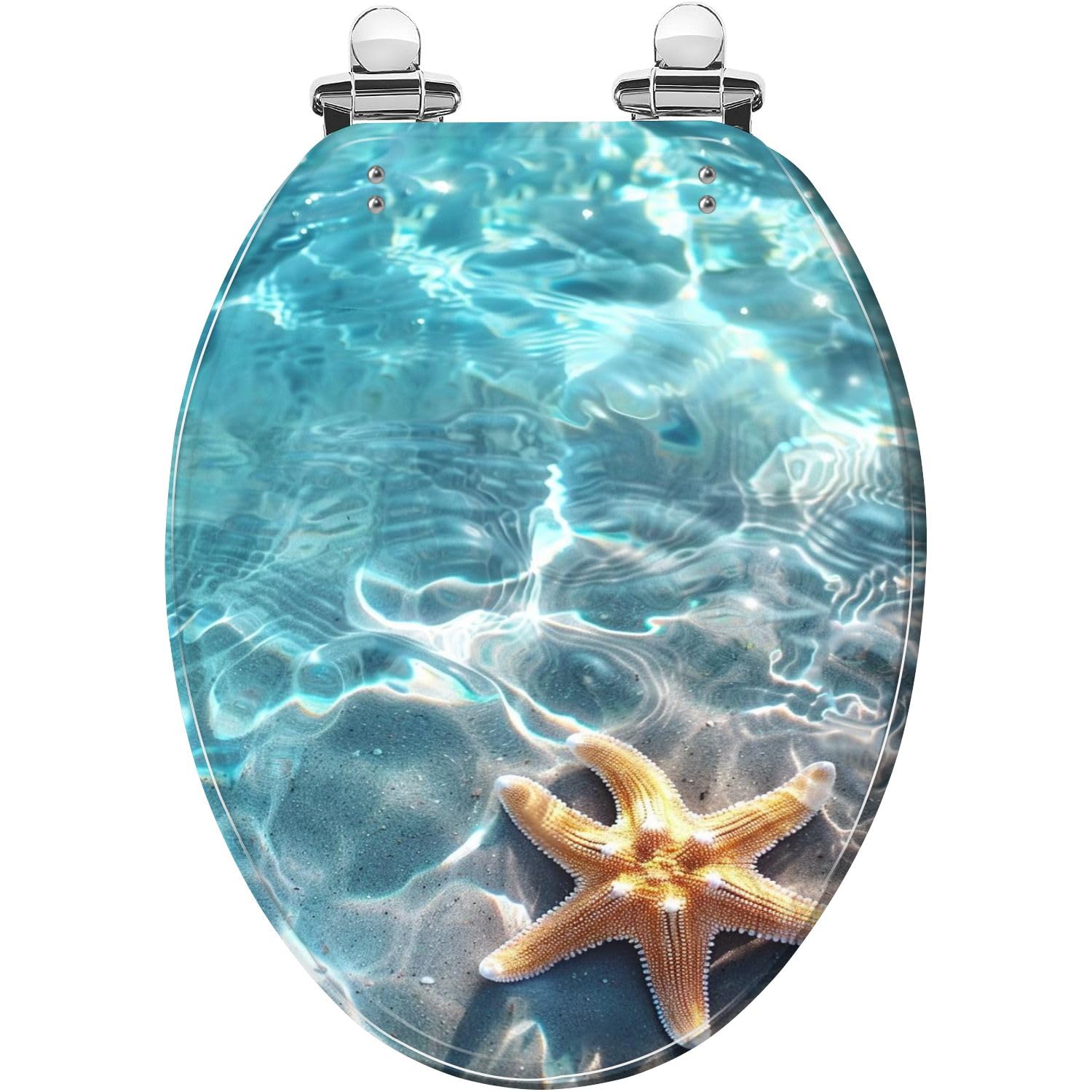 Decorative Elongated Resin Toilet seat Starfish Seashell Summer Beach Quiet Close Quick Release Easy Install, Elongated, Resin, Decorative, Summer, seat, Starfish, Seashell, Toilet