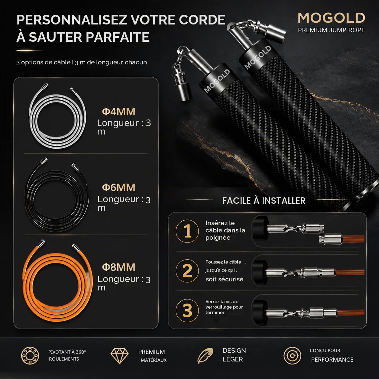 Cordes à sauter lestées faciles à changer, poids réglables, pivot à 360 degrés, longueur réglable, poignée ergonomique pour le fitness, la perte de poids et plus encore