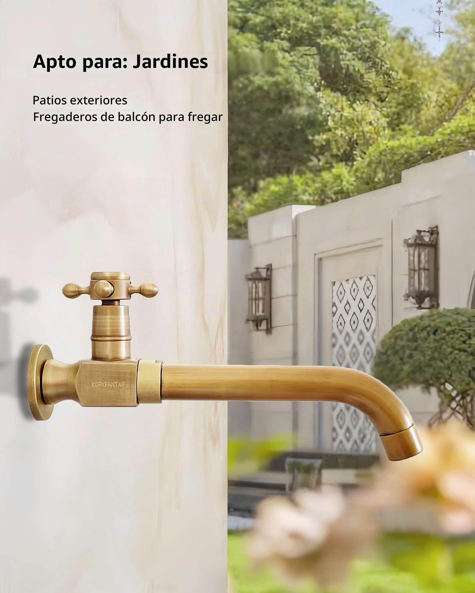 Grifo Pared de Agua Fría Latón Antiguo Giratorio 360°, 24cm | Grifo mural lavabo largo latón cepillado para baño balcón jardín terraza casa hotel, conexión 1/2 pulgadas