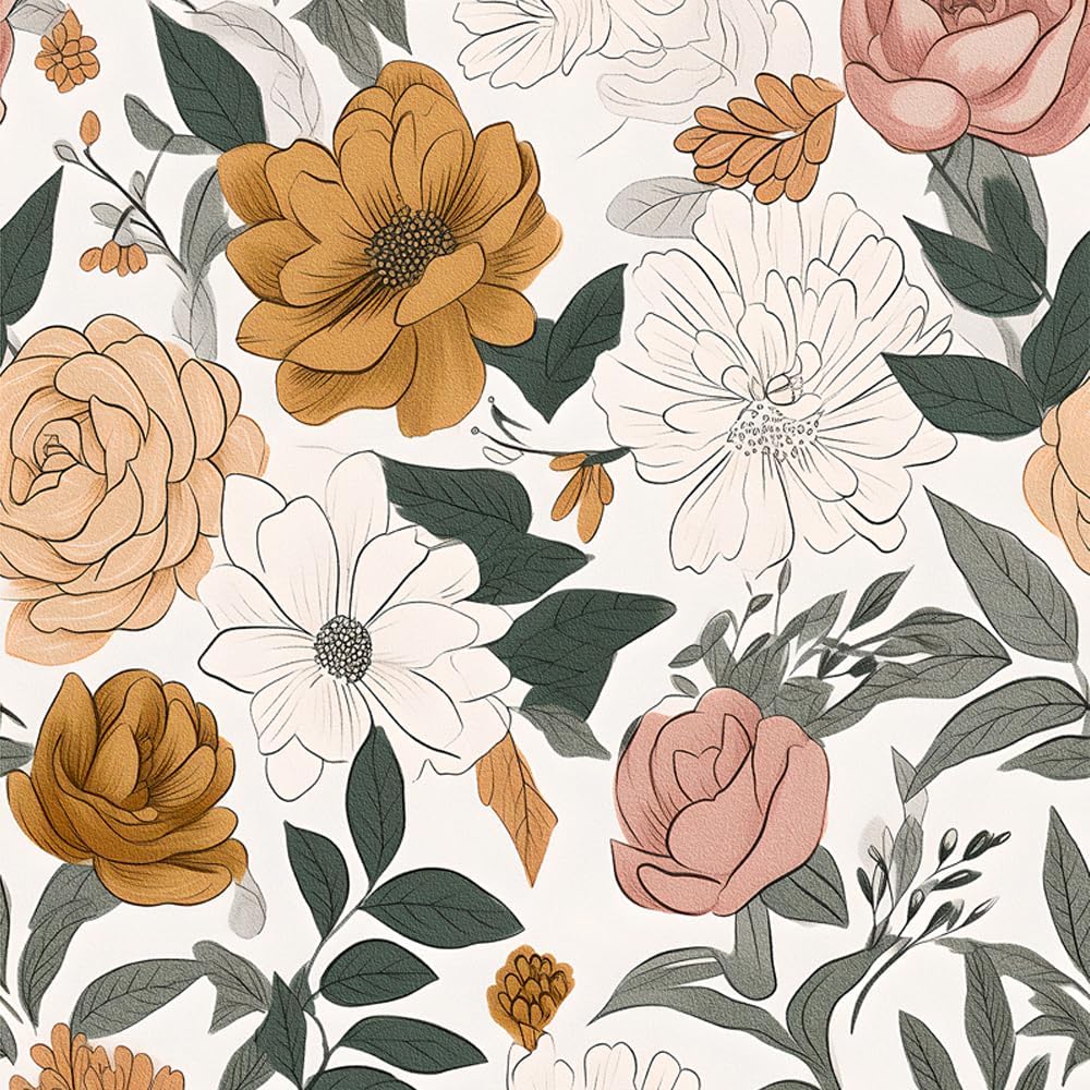 Peel and Stick Vintage Floral Wallpaper,17.3"x78.7" Elegant Rose Daisy Peony Wall Paper for Bedroom Bathroom Walls,Renter Friendly Removable Wallpaper,Shelf Liner Drawer Contact Paper,US05-2