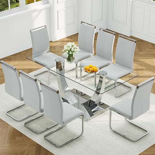 Miniatura 47 de Juego de mesa de comedor de mármol sintético para 6, mesa de comedor moderna de 71 pulgadas para 6, mesa de cocina dorada de lujo y 6 sillas de Mesa