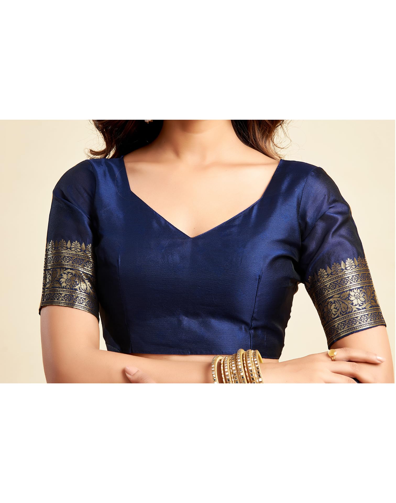 SIRIL Women's Soft Silk Saree | Banarasi Silk Sari | Jacquard Zari Work Saree With Unstitched Blouse Piece (4051S576_Navy Blue) - Image 7 thumbnail