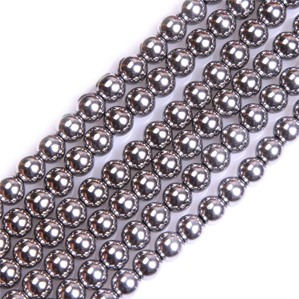 GEM-Inside Natural 6mm Non-Magnetic Silver Metallic Coated Hematite Round Gemstone Semi Precious Loose Beads for Jewellery Making 15''