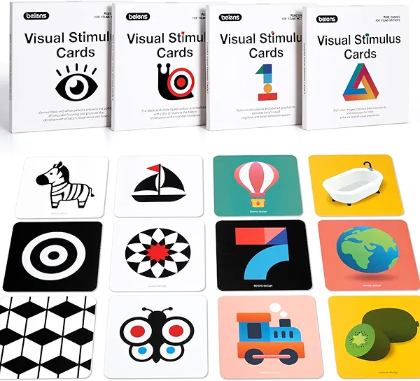 beiens High Contrast Baby Flashcard, 80 Pcs 160 Page Black White Colorful Visual Stimulation Learning Activity Card for Babies Ages 0-3-6-12-36 Months, 5.5'' x 5.5'' Newborn Infants Toys Gift