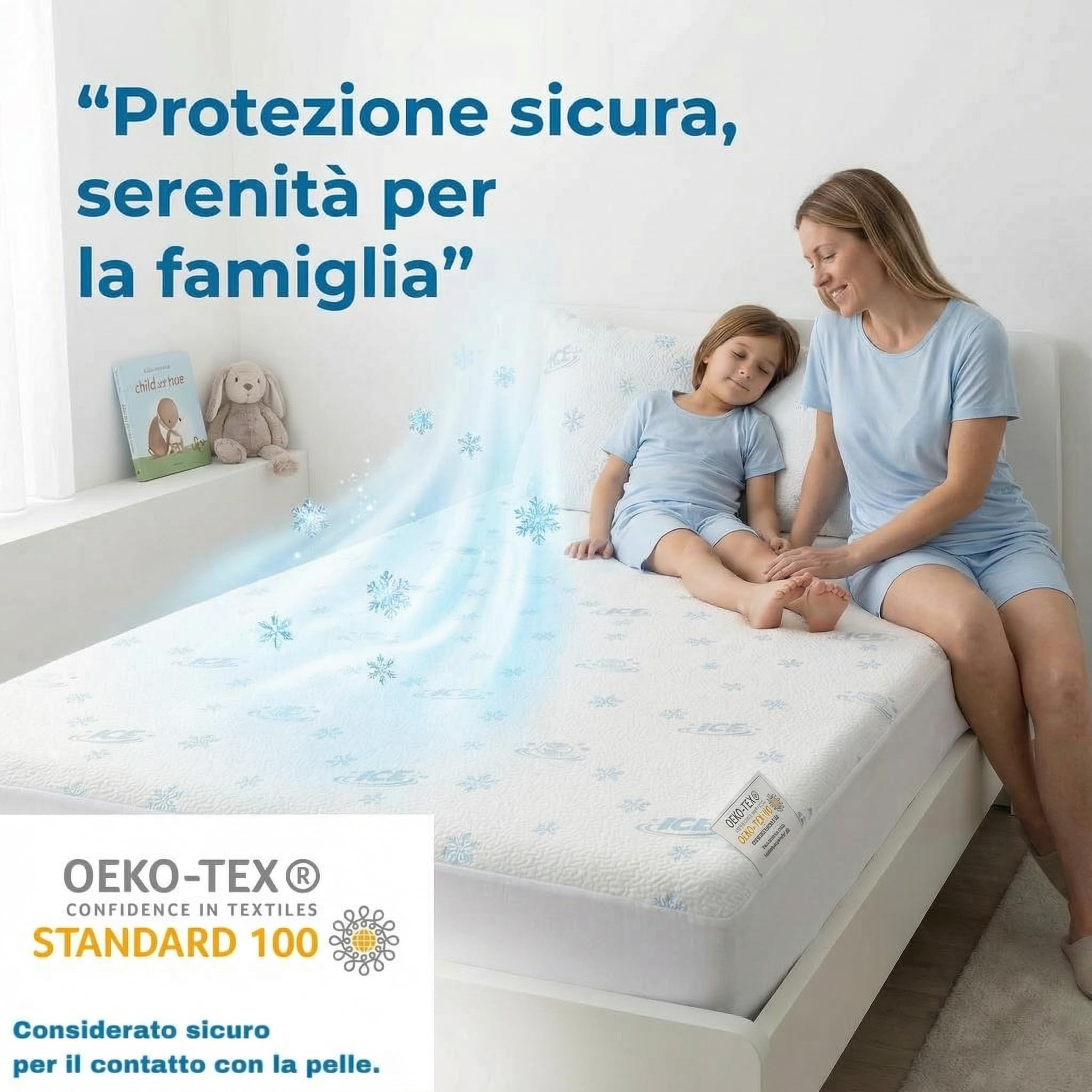 Marivor Coprimaterasso Matrimoniale Rinfrescante ICE + 2 Federe Rifrescanti– Viscosa Premium Traspirante e Morbida – Proteggi Materasso Angoli Elasticizzati, Lavabile (160x190)