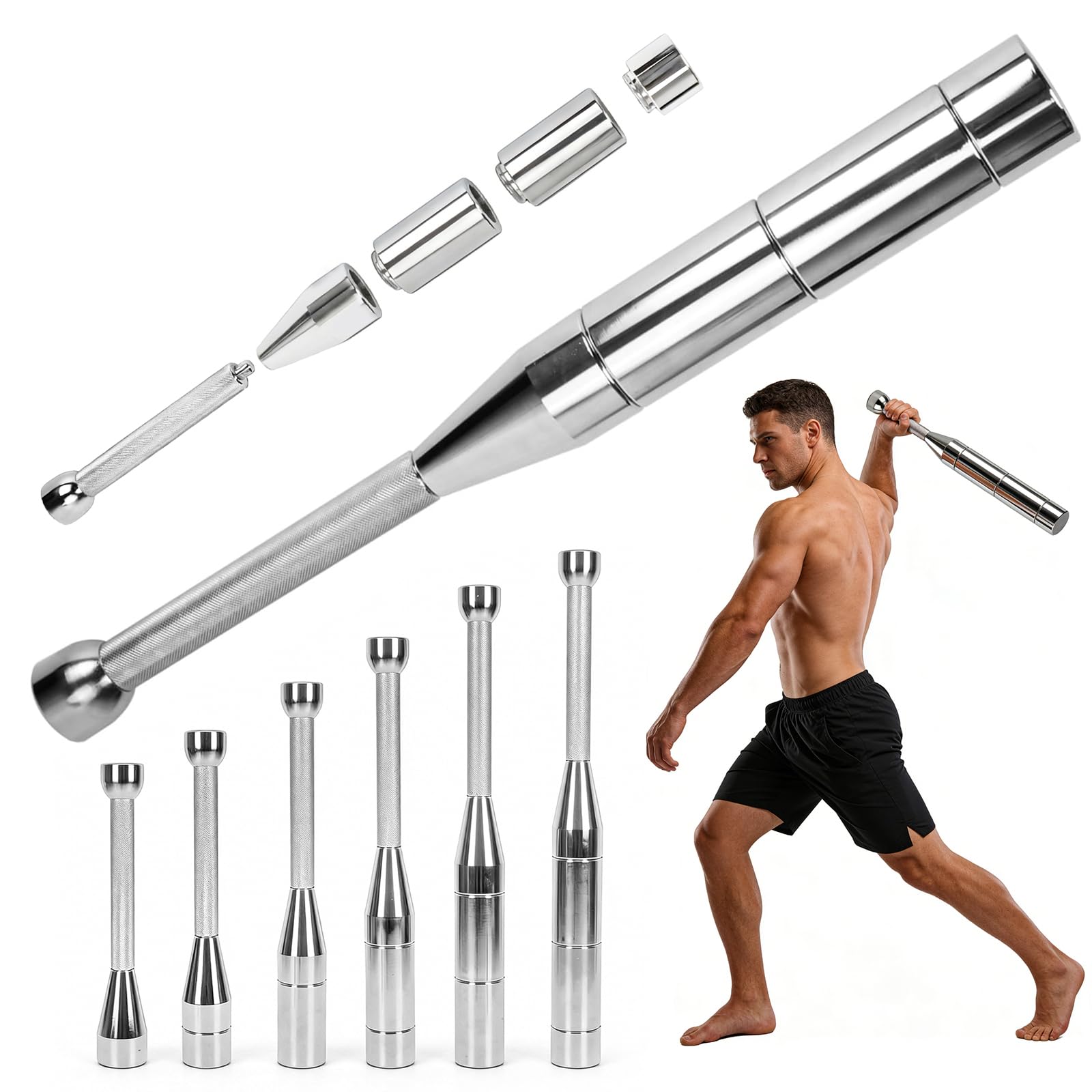 3-8kg Adjustable Indian Club Steel Macebell, 6-in-1 Clubbell with Non-Slip Grip, Solid Steel Mace Bell for Home, Gym, Ideal for Men's Strength Training, Shoulder, Grip, and Forearm Workouts