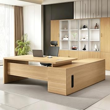 Executive Desk, L-shaped Office Desk With Drawers Storage Cabinet And Cable Grommet, 2.5cm Thick Wood Tabletop, Modern Executive Office Desk For Home Office Business Ceo Boss, Large Computer Desk