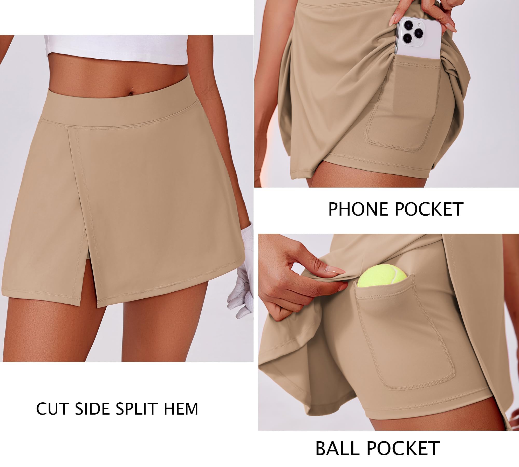 PINSPARK Gonna da Tennis Donna con Pantaloni Sportiva Golf A Vita Alta con 2 Tasche E Spacchi Laterali Estiva Minigonna Gonne Corsa Pantaloni Escursionismo