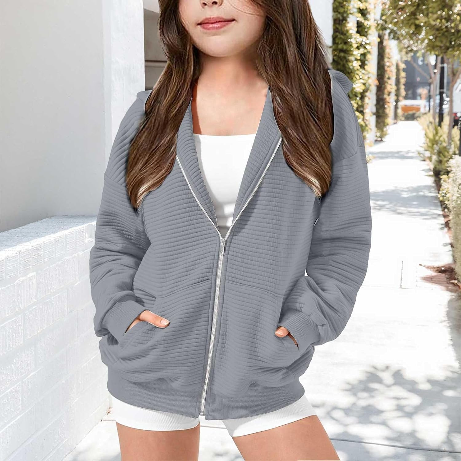 Girls Casual Long Sleeve Zip Up Hoodie Jacket with Pockets Kids Fall Winter Full Zip Hooded Sweatshirts 3 to 14 Years