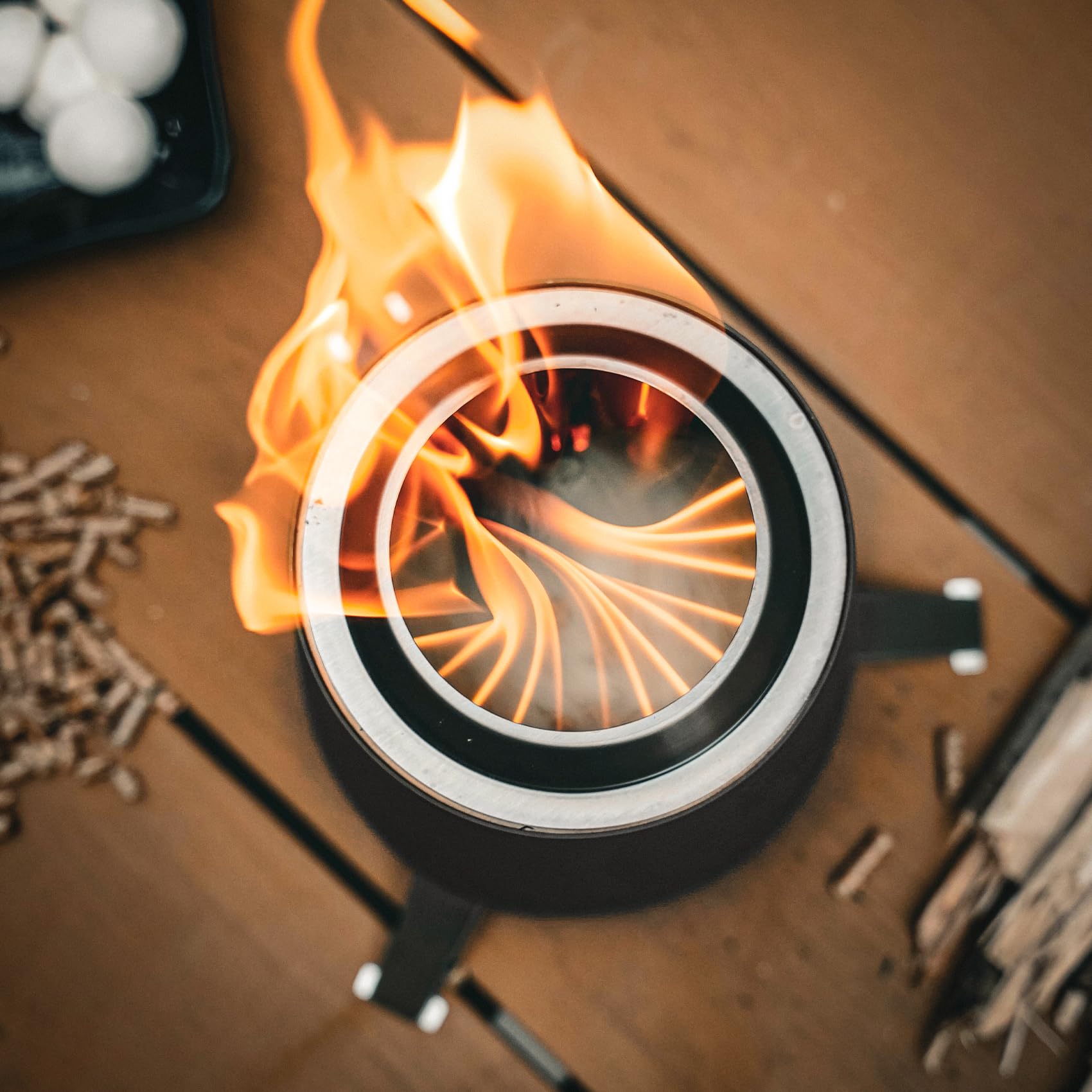 Onlyfire Braciere Senza Fumo da Tavolo, Focolare Portatile con Staffa per Vaso e Borsa da Trasporto, Bruciatura a Legna e a Pellet, per Campeggio all'aperto Tailgating Patio, Acciaio Inox, Nero