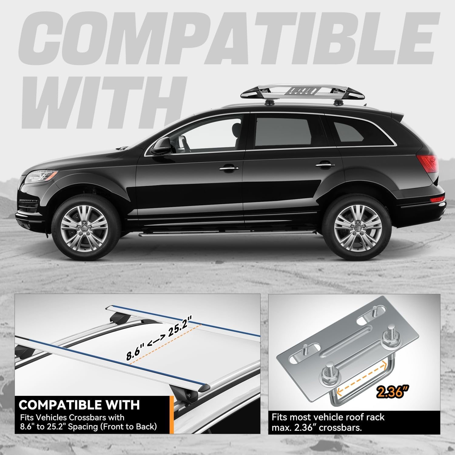 Auto Dynasty Roof Rack Cargo Carrier Basket Fits Vehicles with Crossbars, Universal Aluminum Car Top Luggage Holder for Cars Trucks SUVs, 50" L x 38" W x 5.5" H, Powdercoat Silver