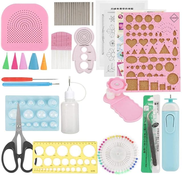 24Pcs Paper Quilling Tools Kit DIY Decoration Strips Handcraft Tools Including Electric Quilling Pen Dispensing Device Bead Needle and More (Color Random)