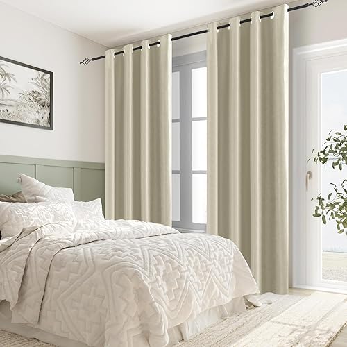 Miniatura 7 de Cortinas opacas 100% beige para dormitorio, cortinas de oscurecimiento de habitación de 84 pulgadas, cortinas opacas para sala de estar, cortinas