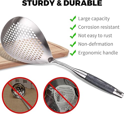 Miniatura 5 de Skimmer - Cuchara ranurada de acero inoxidable 304 de 15 pulgadas para pasta, cuchara para cocinar y freír, cuchara coladora de metal para cocina