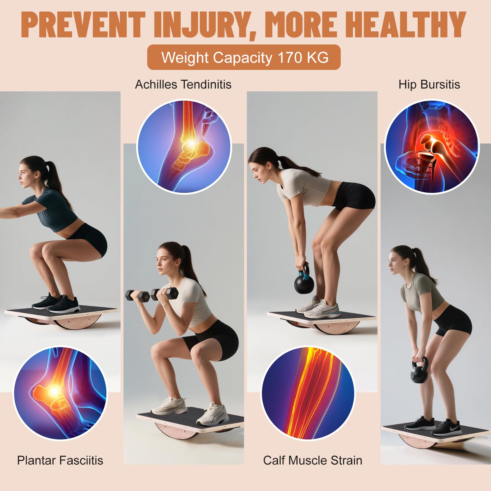 Balance Boards, Tavola oscillante professionale in legno, supporto per desk accessory, allenamento di equilibrio per Under Desk, rullo antiscivolo, Core Strength, Stability, Office, adulti
