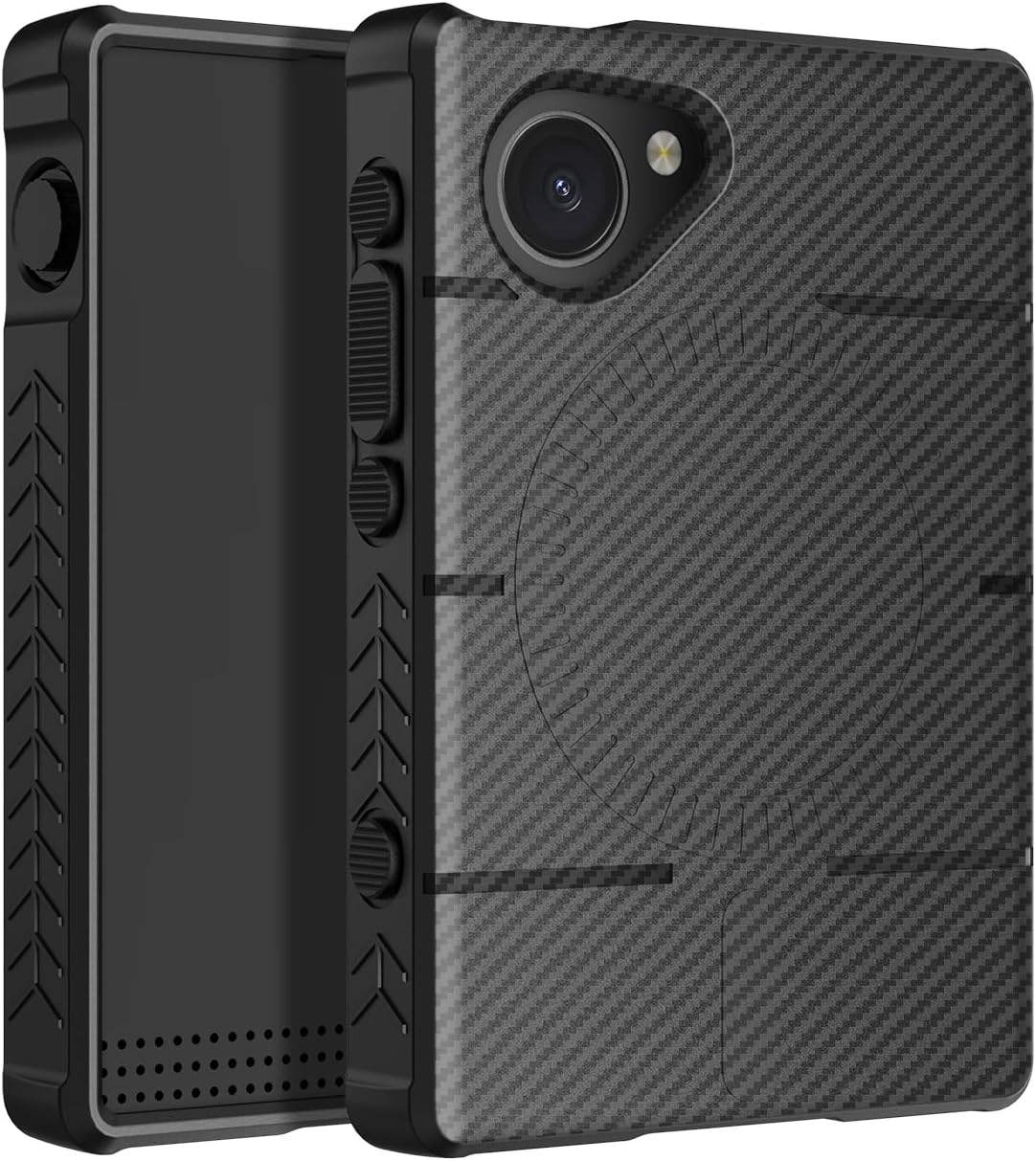 Case and Wallet Combo for Light Phone III, Nakedcellphone Rugged Cover (Compatible with MagSafe) and Bifold Credit Card Holder - Black Carbon Fiber Design