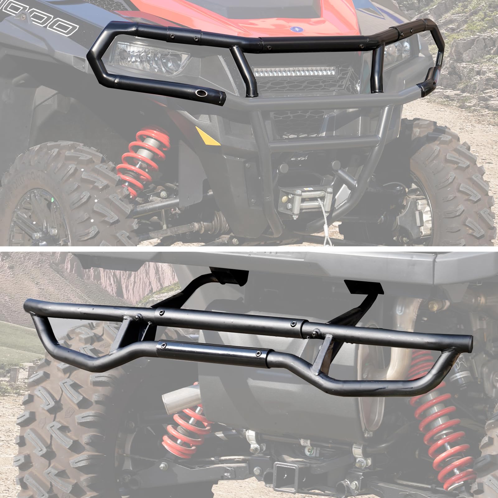 A & UTV PRO Front & Rear Bumper for Polaris General 1000 2016-2024/4 1000 2017-2024/General XP 2020-2024, Front Rear Bumper Set Brush Guard Protector Accessories, Replace OEM#2881525 OEM#2884345, 2pcs